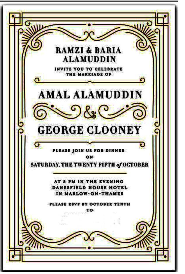Invitation au mariage George Clooney et Amal Alamuddin