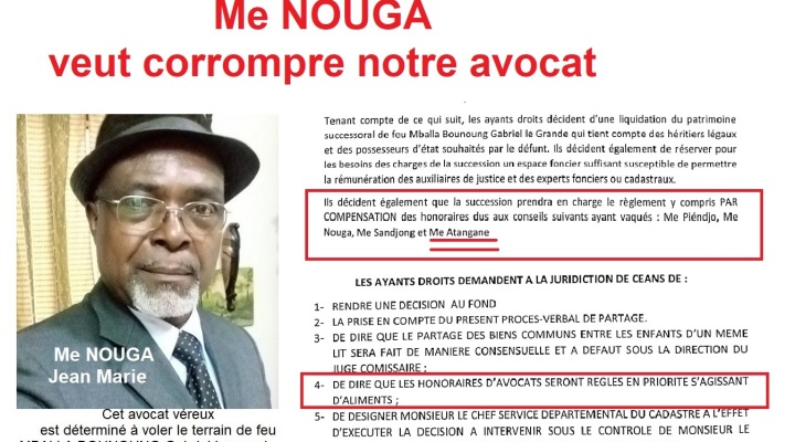 Me NOUGA Jean Marie veut corrompre notre avocat